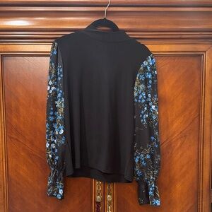 Floral Sleeve Black Top